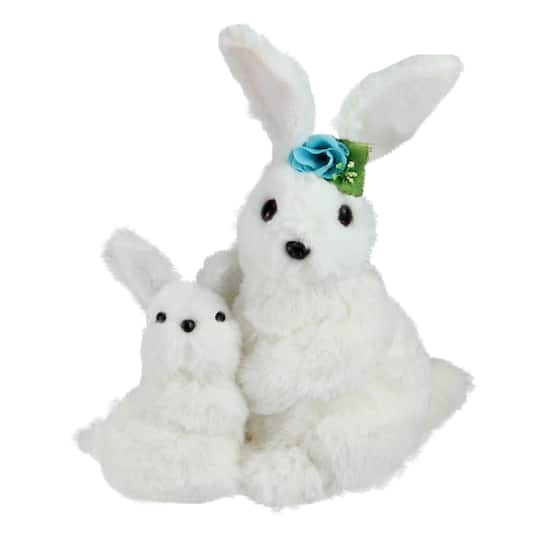 10&#x22; White Plush Standing Mother &#x26; Baby Easter Bunny Figure